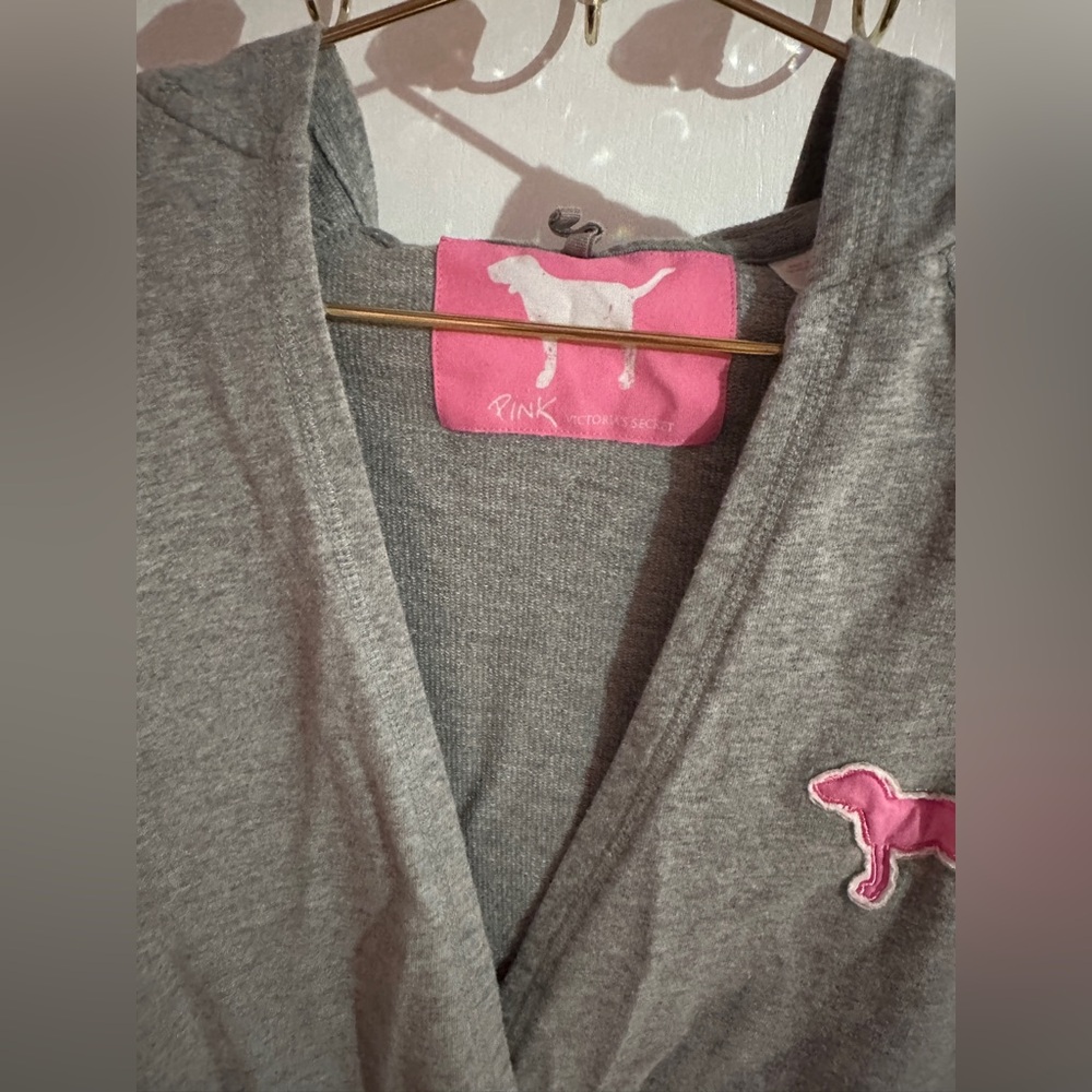 VINTAGE VICTORIAS SECRET PINK 100%COTTON GREY HOODED ROBE - Picture 7 of 16